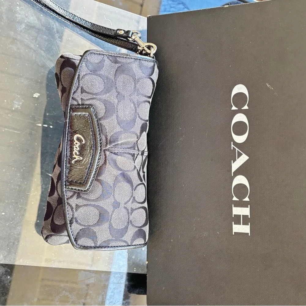 Coach Ashley CC Clutch Wristlet in black signature canvas wristlet